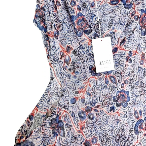 MISA Aries Mesh Cut Out Midi Dress in Feathered Floral Blue Size XL NWT - Picture 4 of 13